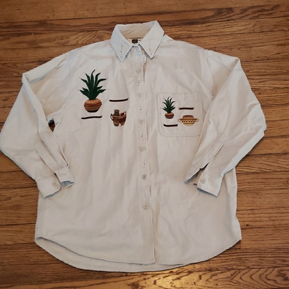 Cream colored with Southwest Appliques / Bling Button Down Shirt L. long sleeved - Picture 1 of 6